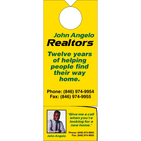 3.125" x 8.125" door knob hanger made of white tag stock... from ASI 89910 Stouse, LLC