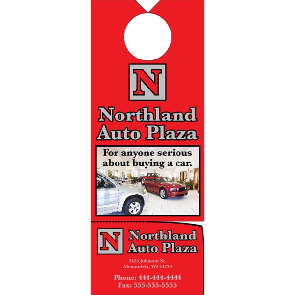 3.125" x 8.125" door knob hanger made of white tag stock... from ASI 89910 Stouse, LLC