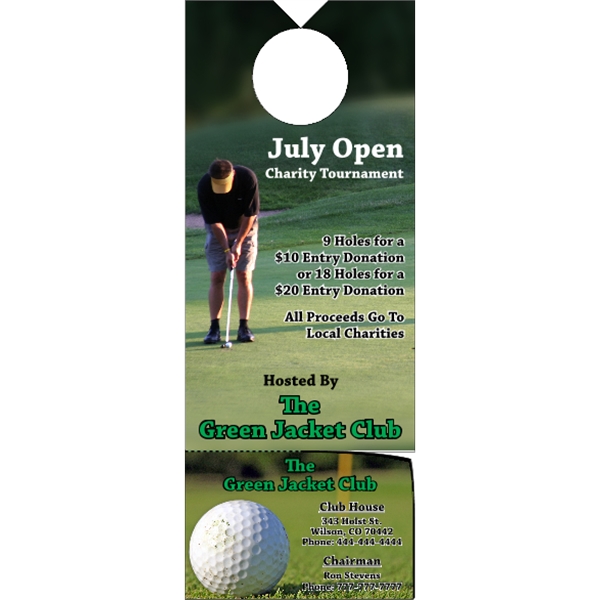 3.125" x 8.125" door knob hanger made of white tag stock... from ASI 89910 Stouse, LLC