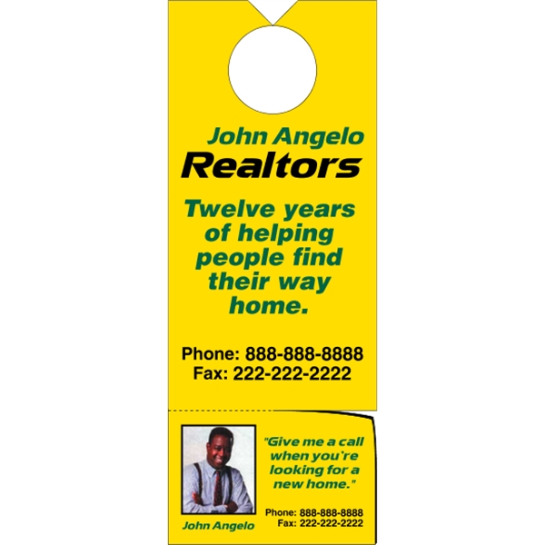 3.125" x 8.125" door knob hanger made of white tag stock... from ASI 89910 Stouse, LLC