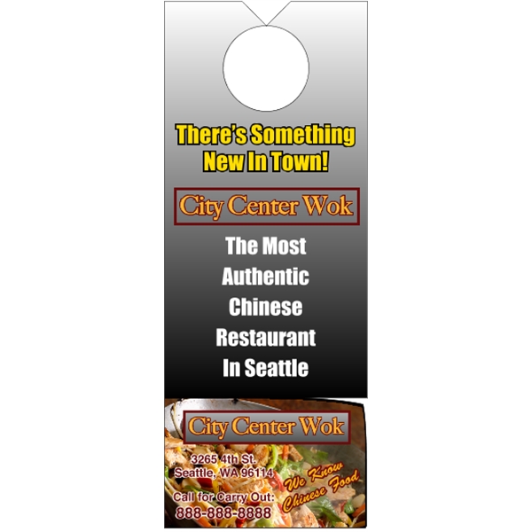 3.125" x 8.125" door knob hanger made of white tag stock... from ASI 89910 Stouse, LLC