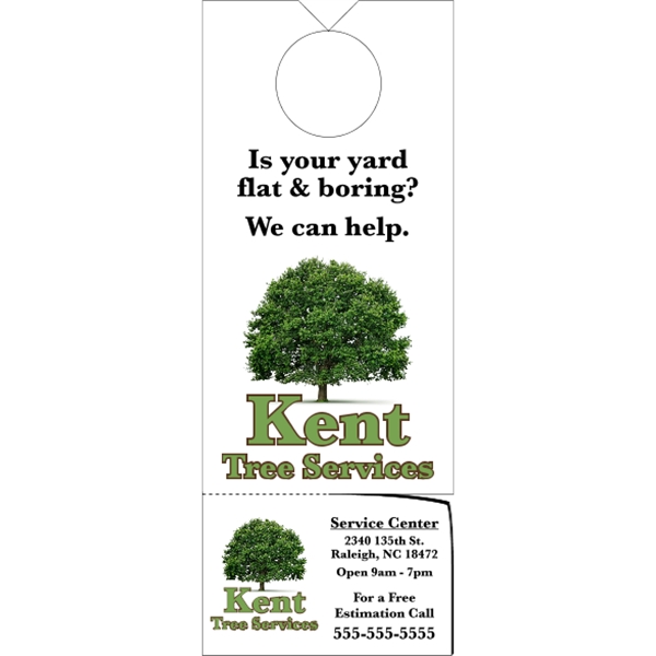 3.125" x 8.125" door knob hanger made of white tag stock... from ASI 89910 Stouse, LLC