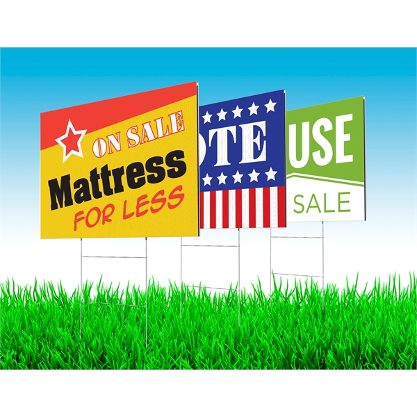 24" x 18" double-sided rigid coroplast signs with ladder-style stand. Made... from ASI 92531 Unique Custom Products / UCP