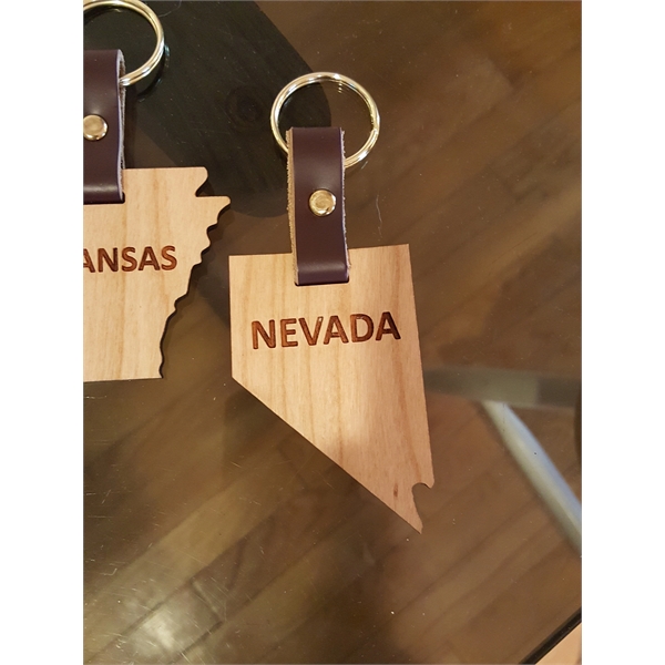 2" Nevada shaped hardwood keychains with laser engraving; USA-made product.... from ASI 92531 Unique Custom Products / UCP