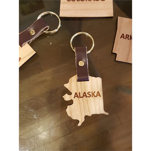 2" Alaska shaped hardwood keychains with laser engraving; USA-made product.... from ASI 92531 Unique Custom Products / UCP
