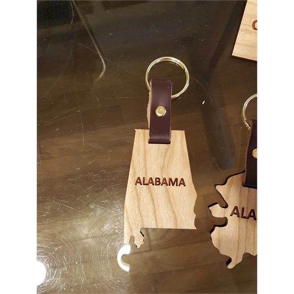 2" Alabama shaped hardwood keychains with laser engraving; USA-made product.... from ASI 92531 Unique Custom Products / UCP