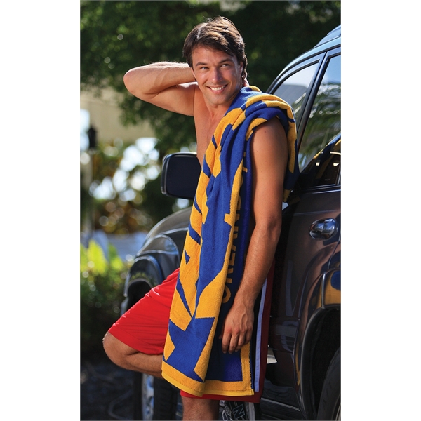 Custom all terry hemmed 100% cotton beach towel... from ASI 79750 Pro Towels