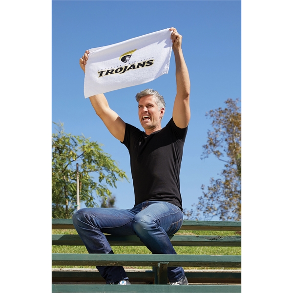 11" x 17" white velour, hemmed, 100% cotton promotional rally towel.... from ASI 79750 Pro Towels