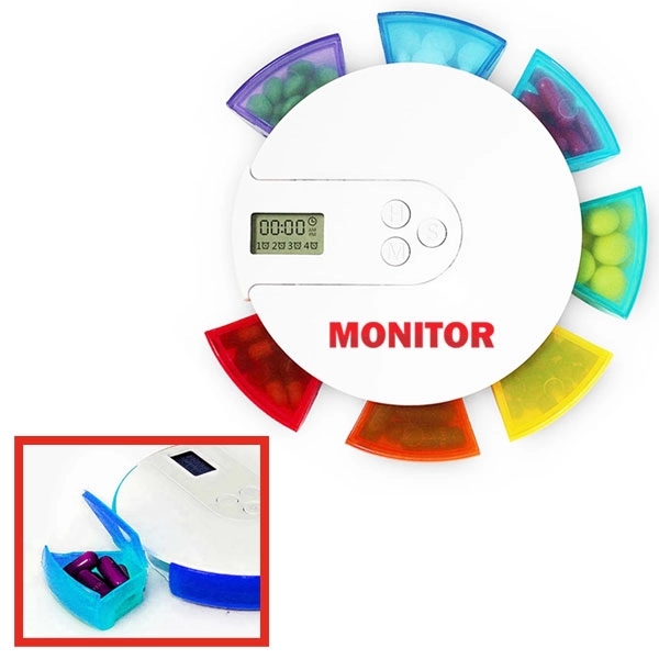 Digital pill box with 7 color coded compartments, alarm function and... from ASI 63776 KTI Networks Inc