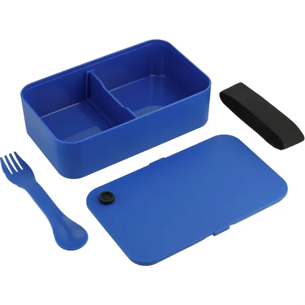 Recycled plastic Bento box with fork, spoon, removeable divider and black... from ASI 66887 PCNA / Bullet
