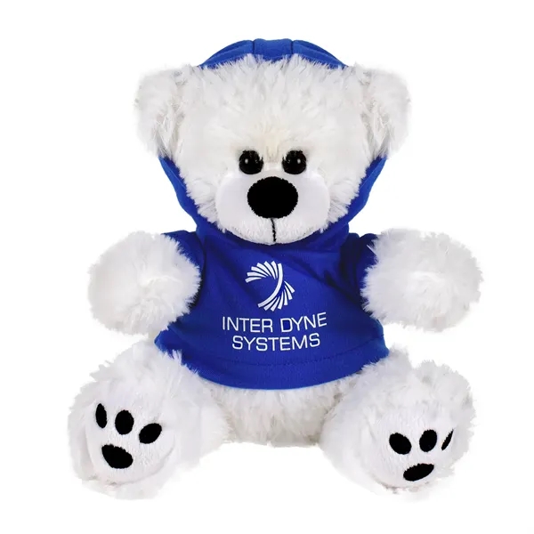 Cuddly, soft plush teddy bear with embroidered paws and hoodie.... from ASI 68507 The Magnet Group / Perfect Line