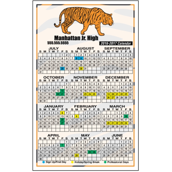 3.5" x 5.625" school calendar magnet with square corners and 4... from ASI 89910 Stouse, LLC