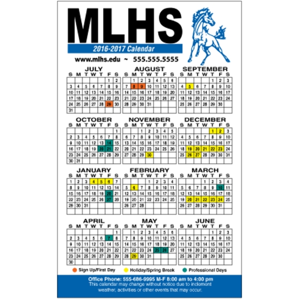 3.5" x 5.625" school calendar magnet with square corners and 4... from ASI 89910 Stouse, LLC