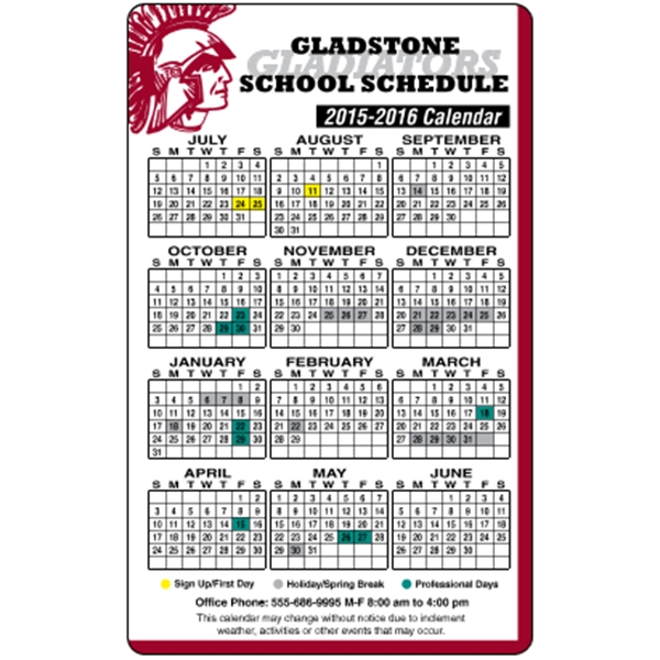 3.5" x 5.625" school calendar magnet with round corners and four... from ASI 89910 Stouse, LLC