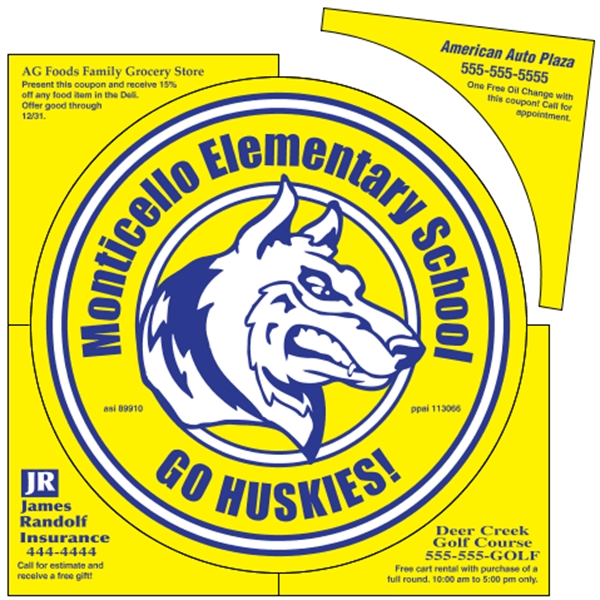 5.5" circle shaped magnet in a 6" square with coupons and... from ASI 89910 Stouse, LLC