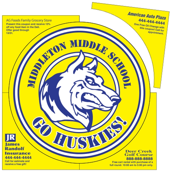 5.5" circle shaped magnet in a 6" square with coupons and... from ASI 89910 Stouse, LLC