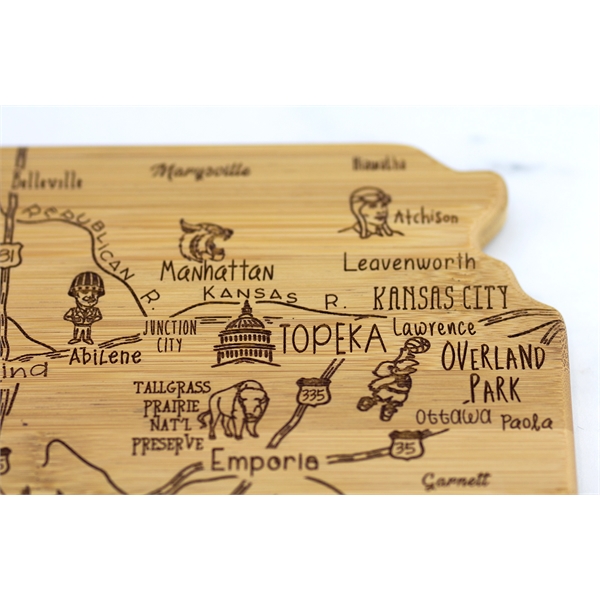 Kansas shaped destination cutting board.... from ASI 91565 Totally Bamboo / Totally Bamboo