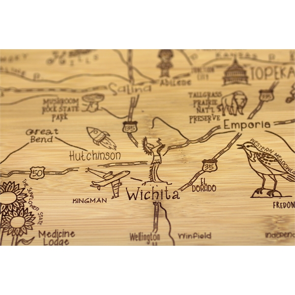 Kansas shaped destination cutting board.... from ASI 91565 Totally Bamboo / Totally Bamboo