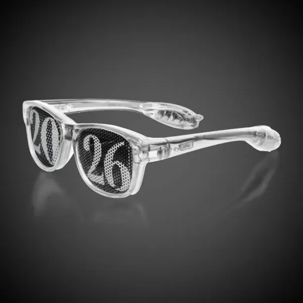 Vinyl retro-styled sunglasses with 2026 themed see-through pinhole imprint.... from ASI 42016 Brighter Promotions Inc