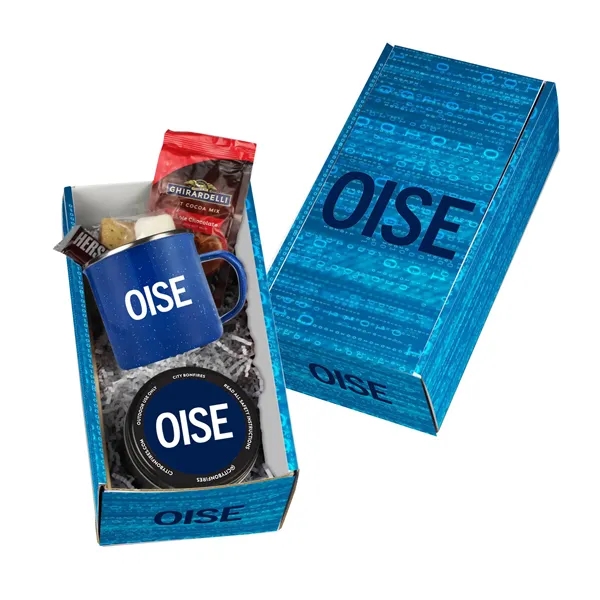 Gift set with portable campfire, a 16oz speckled camping mug, Ghirardelli®... from ASI 71685 Midnite Snax® / Promo Revolution