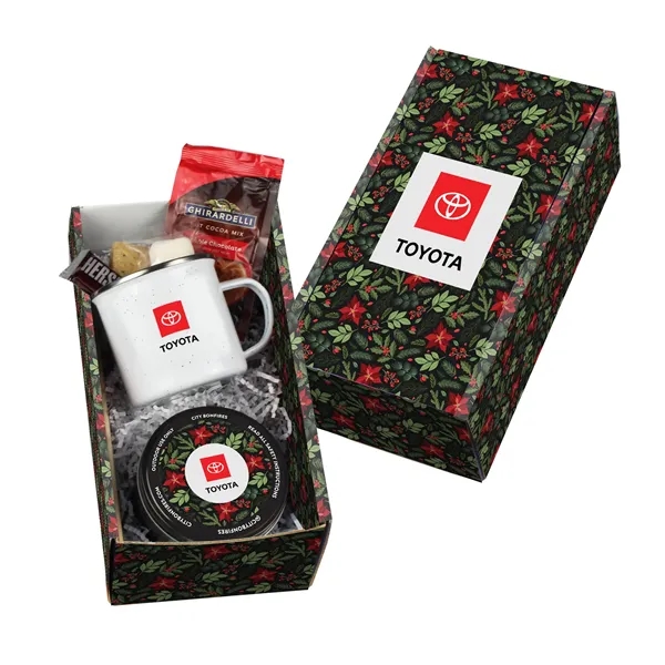 Gift set with portable campfire, a 16oz speckled camping mug, Ghirardelli®... from ASI 71685 Midnite Snax® / Promo Revolution