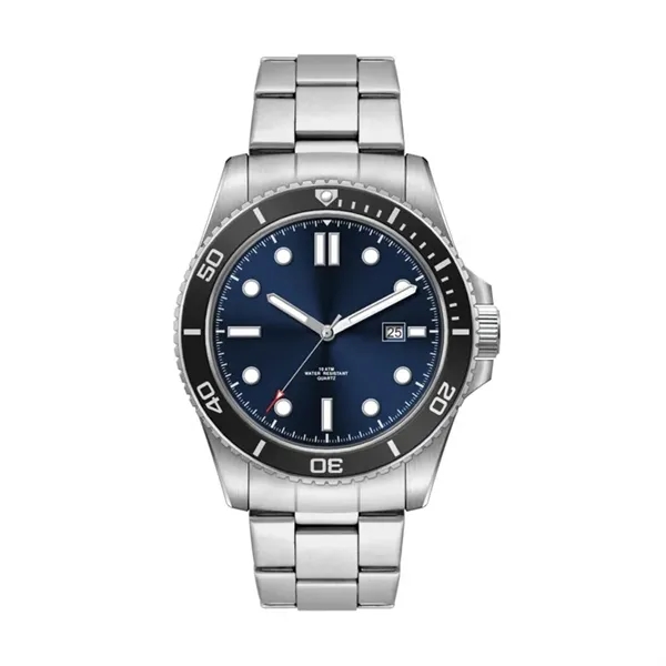 42.5MM,SS, SILVER CASE, BK BEZEL, 3-HAND MVT, DTE... from ASI 67866 Logomark/Valumark