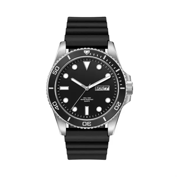 42.5MM, SS, SILVER CASE, BK BEZEL, 3-HAND MVT, DAY-DTE... from ASI 67866 Logomark/Valumark