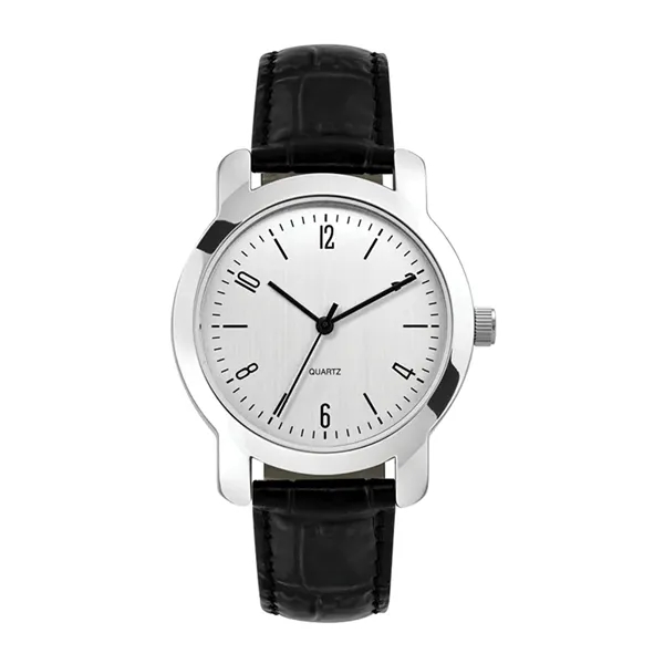 Fashionable men's watch with a 38mm or 27mm polished silver metal... from ASI 67866 Logomark/Valumark
