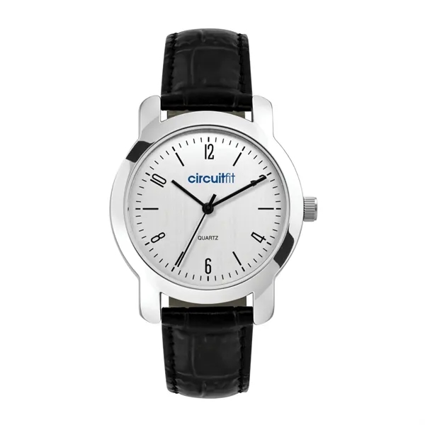 Fashionable men's watch with a 38mm or 27mm polished silver metal... from ASI 67866 Logomark/Valumark