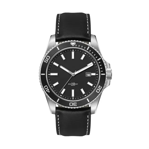 42.5MM, SS, SILVER CASE, BK BEZEL, 3-HAND MVT, DTE... from ASI 67866 Logomark/Valumark