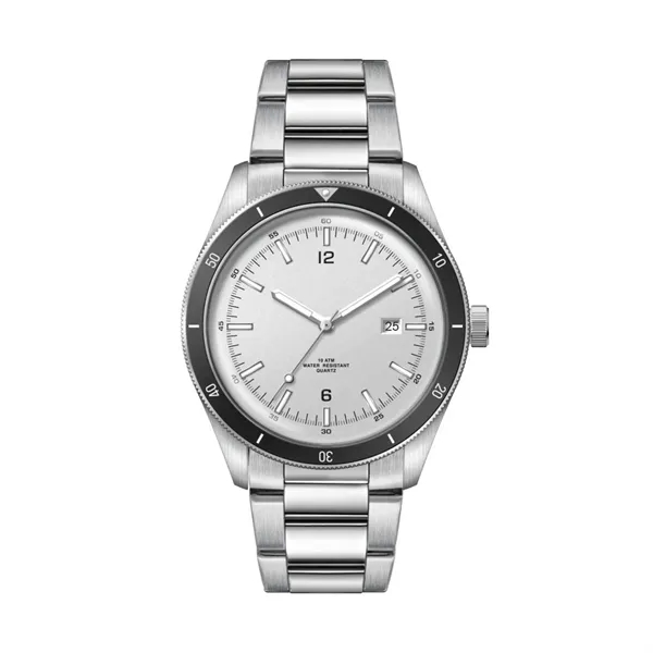 41MM, SS, SILVER CASE, BK BEZEL, 3-HAND MVT, DTE... from ASI 67866 Logomark/Valumark