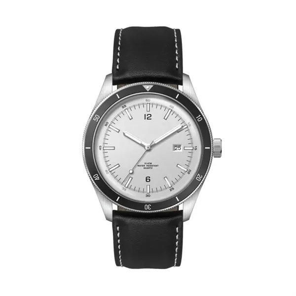 41MM, SS, SILVER CASE, BK BEZEL, 3-HAND MVT, DTE... from ASI 67866 Logomark/Valumark