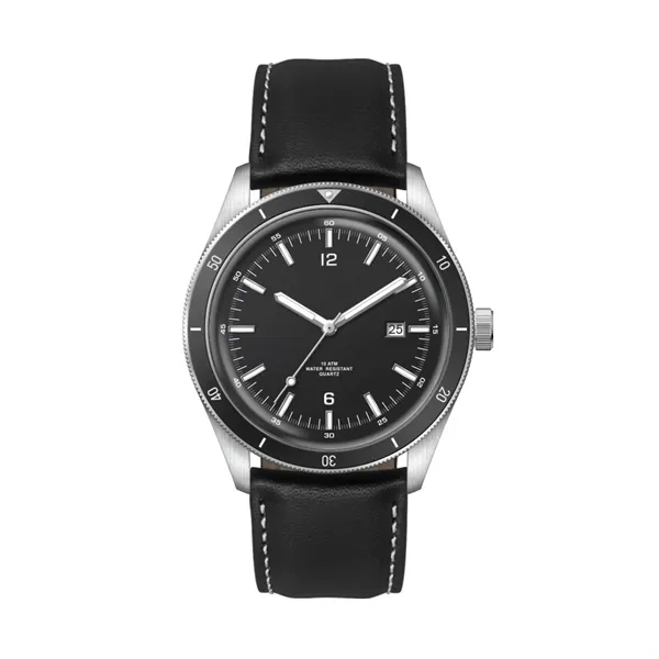 41MM, SS, SILVER CASE, BK BEZEL, 3-HAND MVT, DTE... from ASI 67866 Logomark/Valumark