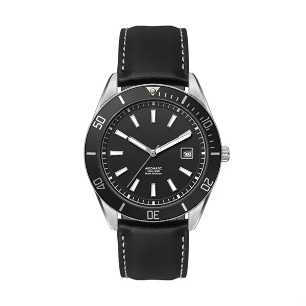 42MM, SS, SILVER CASE, BK BEZEL, "AUTOMATIC" MVT, DTE... from ASI 67866 Logomark/Valumark