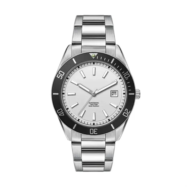 42MM, SS, SILVER CASE, BK BEZEL, "AUTOMATIC" MVT, DTE... from ASI 67866 Logomark/Valumark