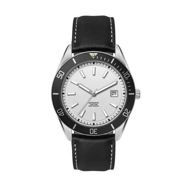 42MM, SS, SILVER CASE, BK BEZEL, "AUTOMATIC" MVT, DTE... from ASI 67866 Logomark/Valumark