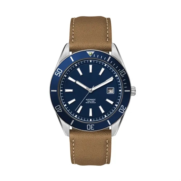 42MM, SS, SILVER CASE, BL BEZEL, "AUTOMATIC" MVT, DTE... from ASI 67866 Logomark/Valumark