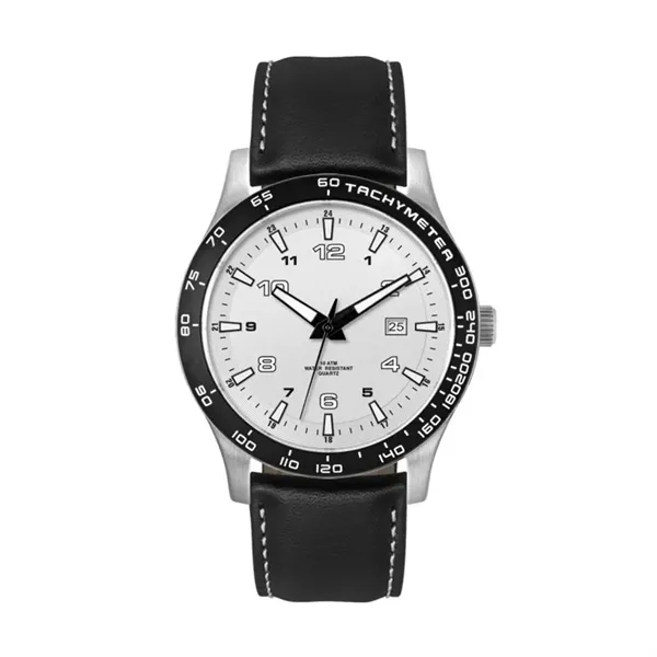 43.5MM, SS, SILVER CASE, BK BEZEL, 3-HAND MVT, DTE... from ASI 67866 Logomark/Valumark