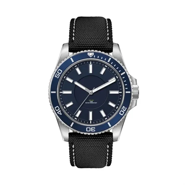 42.5MM, SS, SILVER CASE, BL BEZEL, 3-HAND "SOLAR" MVT... from ASI 67866 Logomark/Valumark