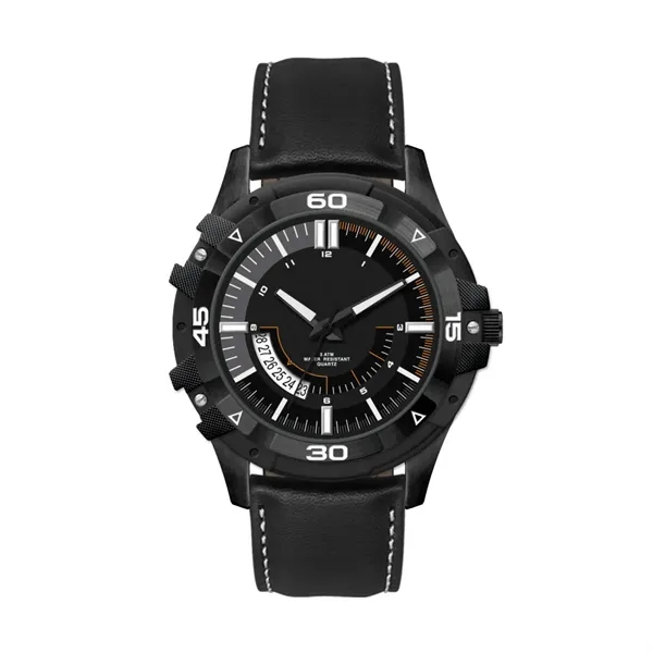 44MM, BLACK METAL CASE, 3-HAND MVT, DTE... from ASI 67866 Logomark/Valumark