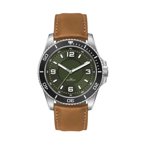 42.5MM, SS, SILVER CASE, BK BEZEL, 3-HAND "SOLAR" MVT... from ASI 67866 Logomark/Valumark