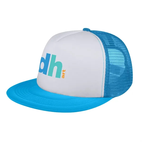 This Flat Bill Trucker Cap has a 100% Polyester Foam Crown,... from ASI 61125 Hit Promotional Products / Hit®