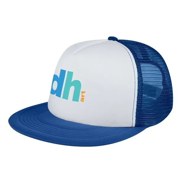 This Flat Bill Trucker Cap has a 100% Polyester Foam Crown,... from ASI 61125 Hit Promotional Products / Hit®