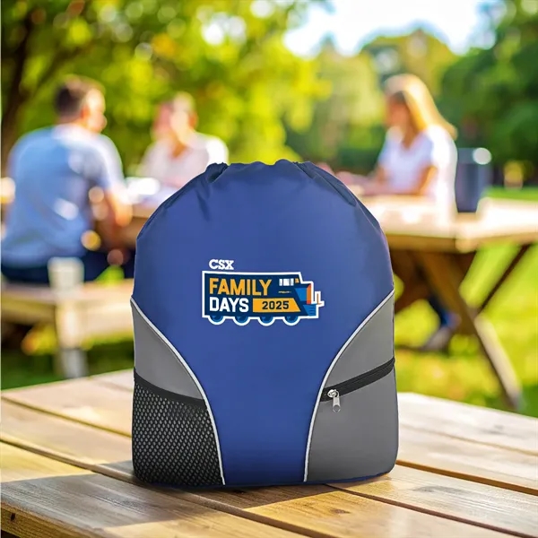 Drawstring backpack made of 210 denier polyester with 2 outside pockets.... from ASI 61125 Hit Promotional Products / Hit®