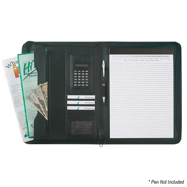 Leather look 8 1/2" x 11" zippered portfolio with calculator.... from ASI 61125 Hit Promotional Products / Hit®
