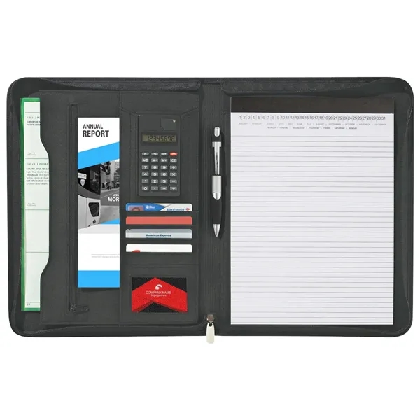 Bonded leather 8 1/2" x 11" zipper portfolio with calculator.... from ASI 61125 Hit Promotional Products / Hit®