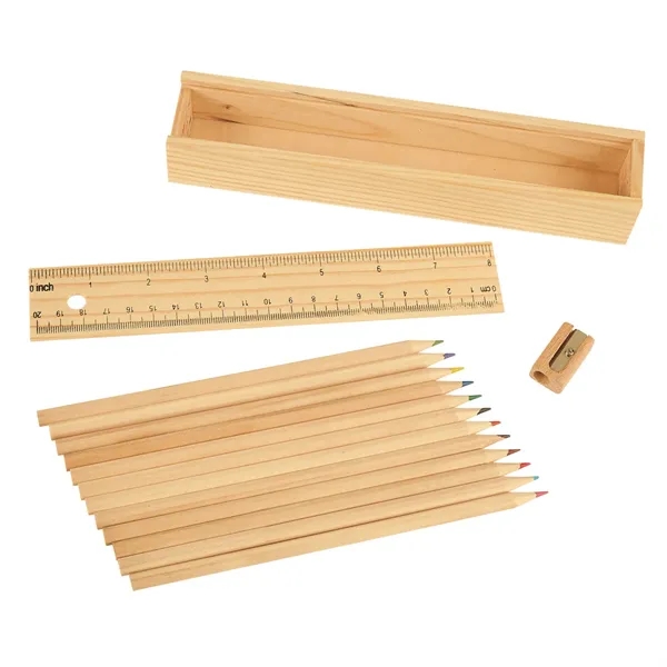 Wooden ruler box with a set of colored pencils... from ASI 61125 Hit Promotional Products / Hit®