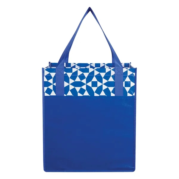 Shopping tote with a geometric pattern mad of nonwoven polypropylene that... from ASI 61125 Hit Promotional Products / Hit®