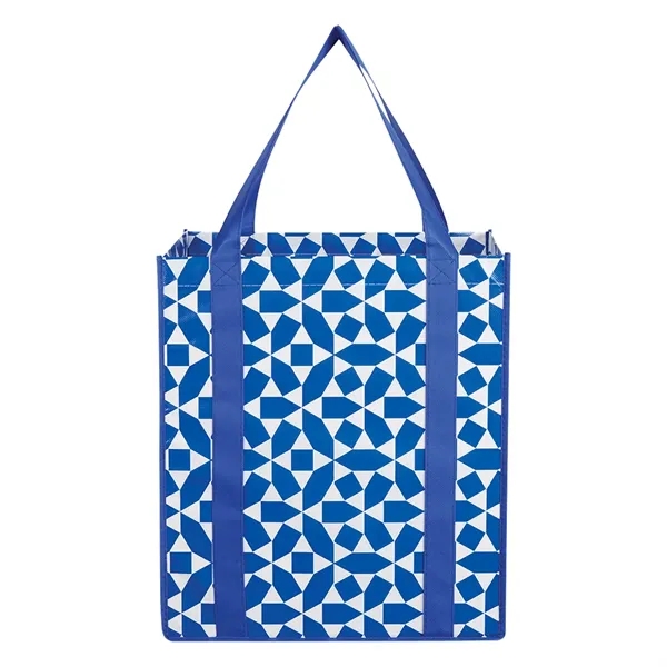 Shopping tote with a geometric pattern mad of nonwoven polypropylene that... from ASI 61125 Hit Promotional Products / Hit®