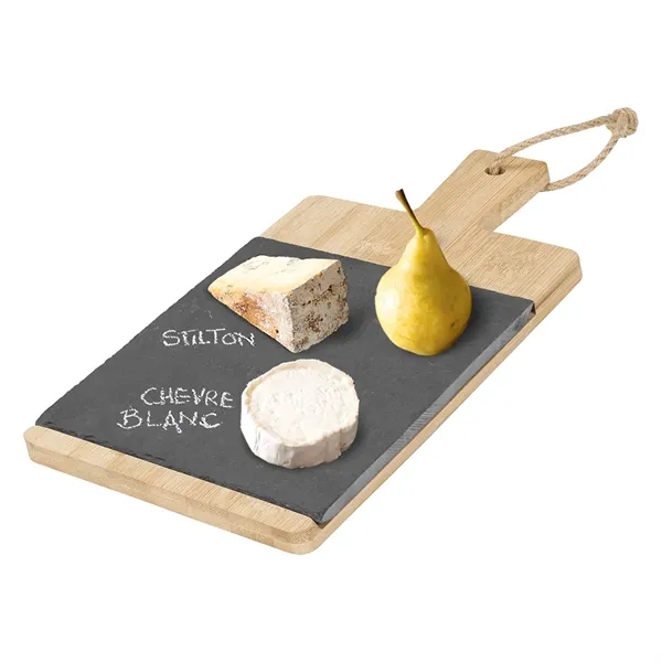 Lightweight bamboo and slate charcuterie cutting board measuring 6" x 13".... from ASI 61125 Hit Promotional Products / Hit®
